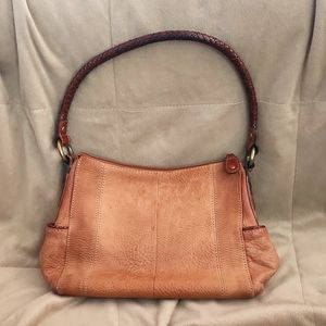 FOSSIL Light Brown Leather Handbag with Braided Handle